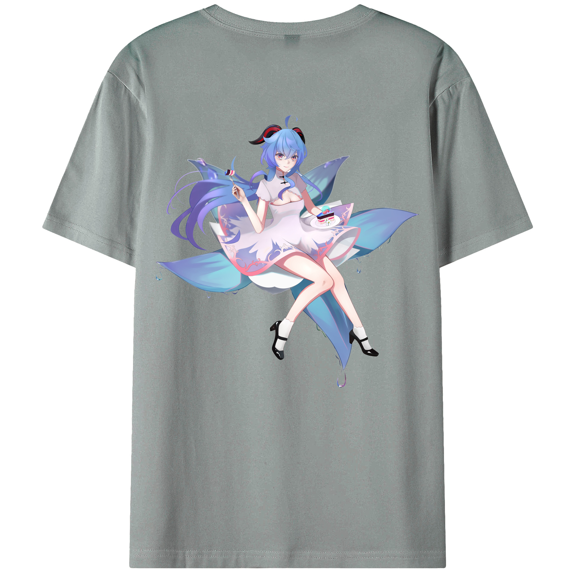 げんし神 甘雨 かんう genshin Ganyu 綿100％ メンズ半袖Tシャツ（バックプリント） 通気性